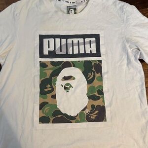 Puma White Short-Sleeve Tee with Green Brown Camo Ape Graphic